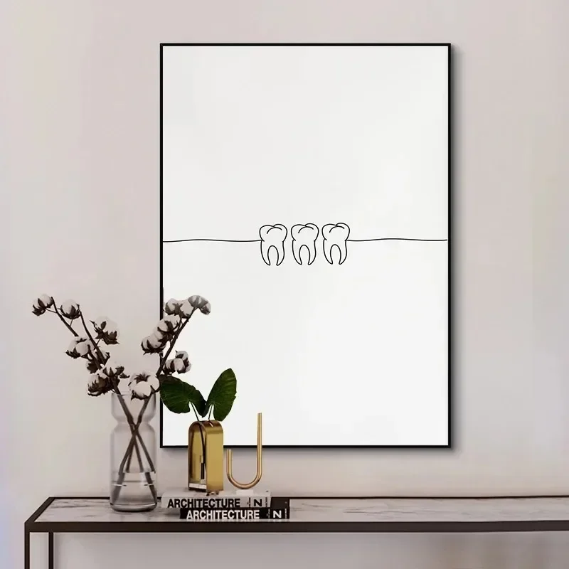 1pc frameless Canvas Painting Canvas Painting Wall Art  Picture Minimalist Black Tooth Line Posters Prints Dentist Teeth Simple
