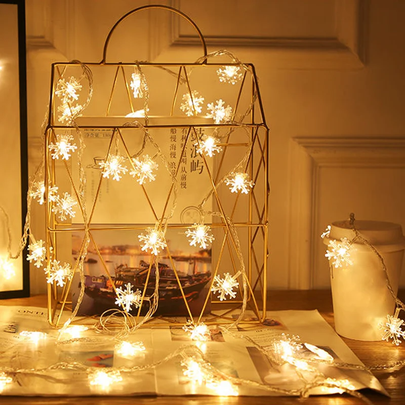 1.5/3/6/10M Snowflake LED Fairy Light 10/20/40/80LED USB Power Supply Christmas Decoration Wedding Party Indoor Holiday Deco Lam