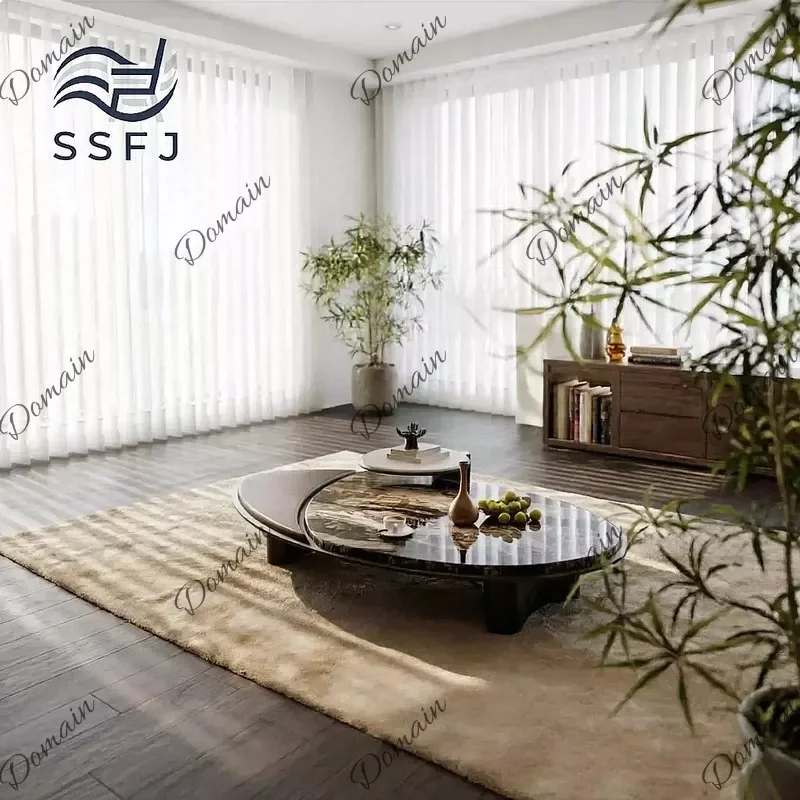 81 N Modern Minimalist Oval Coffee Table with Marble Texture Top for Hotel Showroom Living Room Furniture