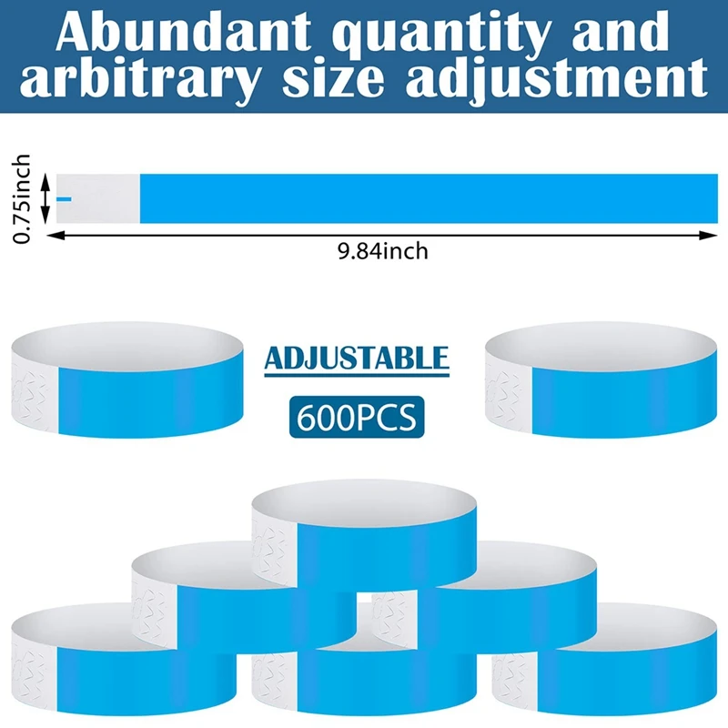 600Pcs cinturini impermeabili cinturini da polso cinturino al Neon per eventi adesivo da concerto per feste blu