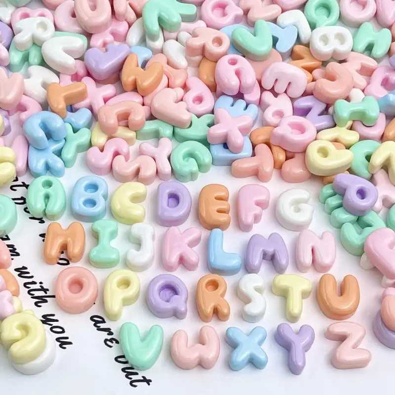 50 Stück Pastellfarbene Alphabetperlen, Cartoon-Englische Buchstaben, Acrylperlen, farbige lose Abstandshalterperlen für die Schmuckherstellung, DIY-Halskette – Detail 5