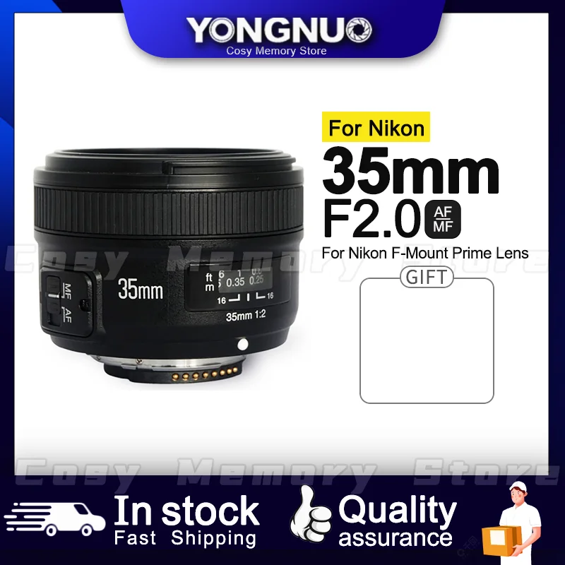 YONGNUO 35mm lens YN35mm F2.0 for Nikon D7200 D7100 D5300 D5100 D3200 D3100 D800 D300S D300 D90 D3400 Auto Focus Lens