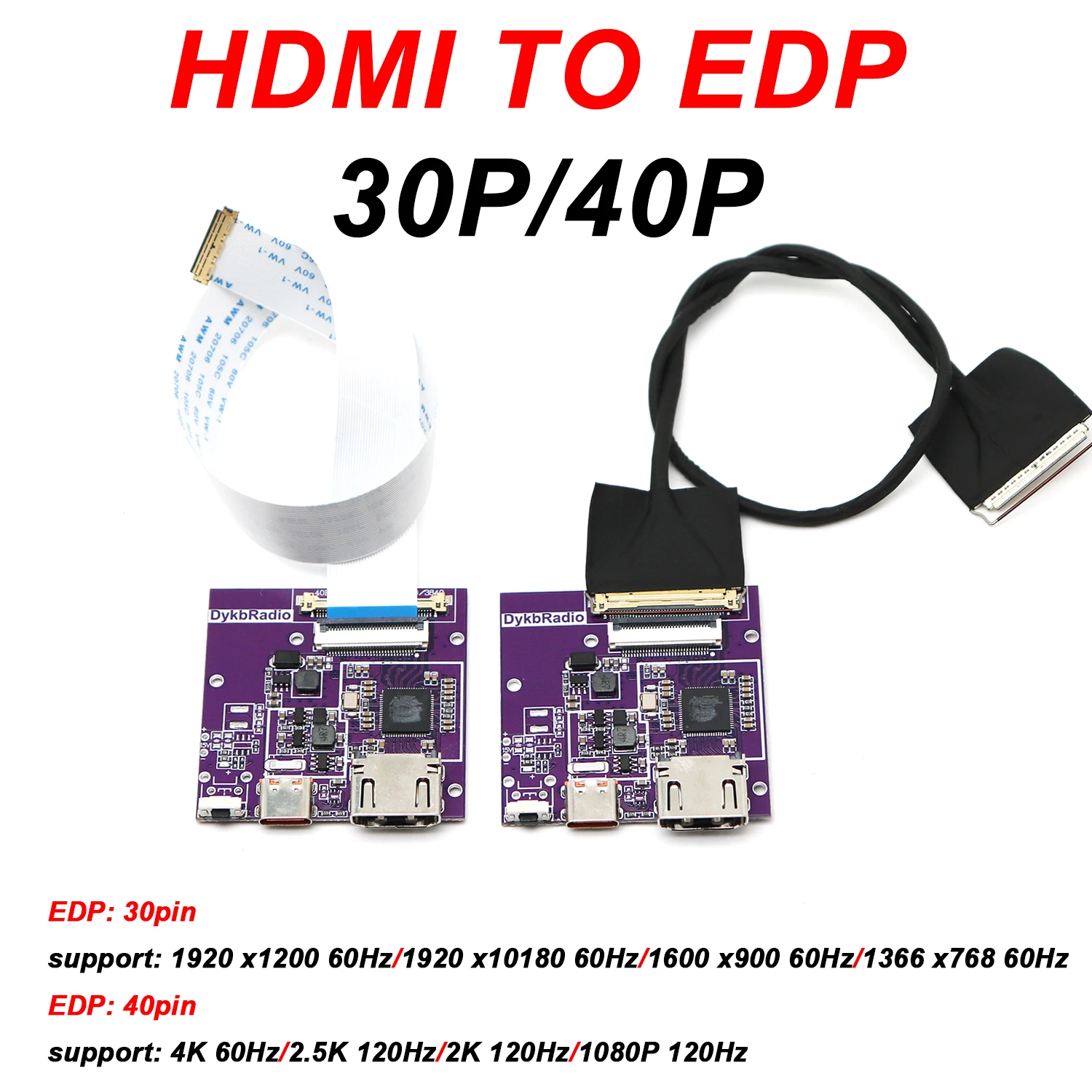 Carte de conversion HDMI vers eDP 30PIN 40PIN 2K 4K 60Hz 120Hz pour affichage de signal EDP et projection sur écran LCD portable de 10 à 16 pouces