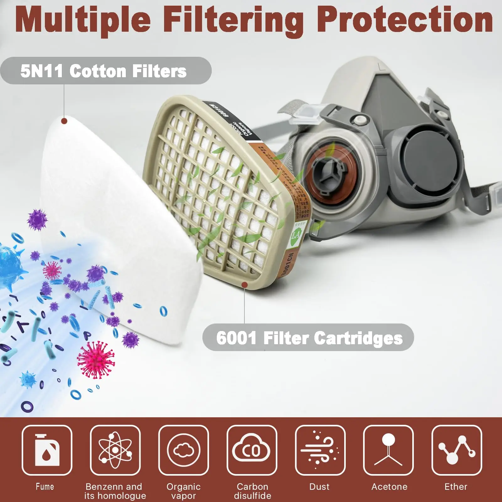 6200 Gas Mask Set Vehicle Painting Spray with Cartridge Box 6001/6002 Orgainc Acid Vapors 5N11 Filters Dust-proof Mining