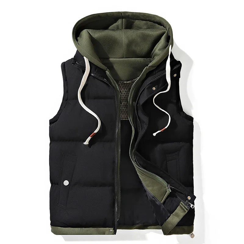 Autumn and winter down cotton vest for men and women, versatile, loose, trendy brand, fake two-piece vest, cotton jacket