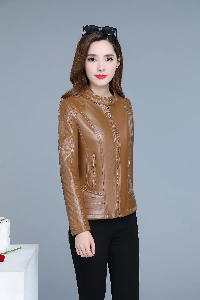 Faionable Leder Jaet Damen Casual Slim Fit ort Zipper Sle Koreanische Version Frühling Herbst Oberbekleidung