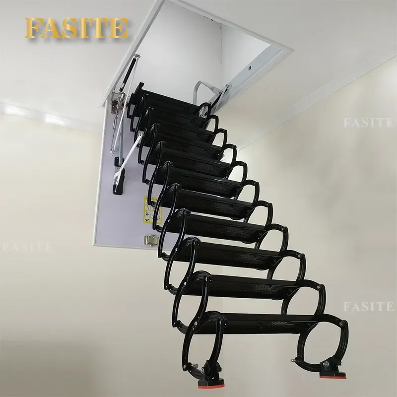 For Carbon Steel Hidden Telescopic Ladder Folding Invisible Loft Stairs Indoor Outdoor Household Duplex Villa Space Saving