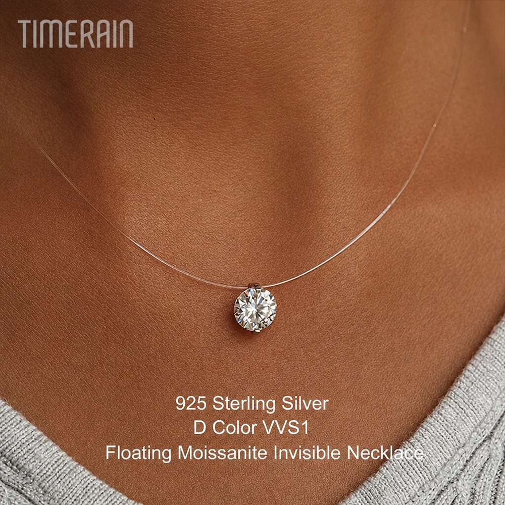 D VVS1 0.5-5CT Moissanite Diamond S925 Sterling Silver Invisible Transparent Fishing Line Clavicle Chain Necklace for Women