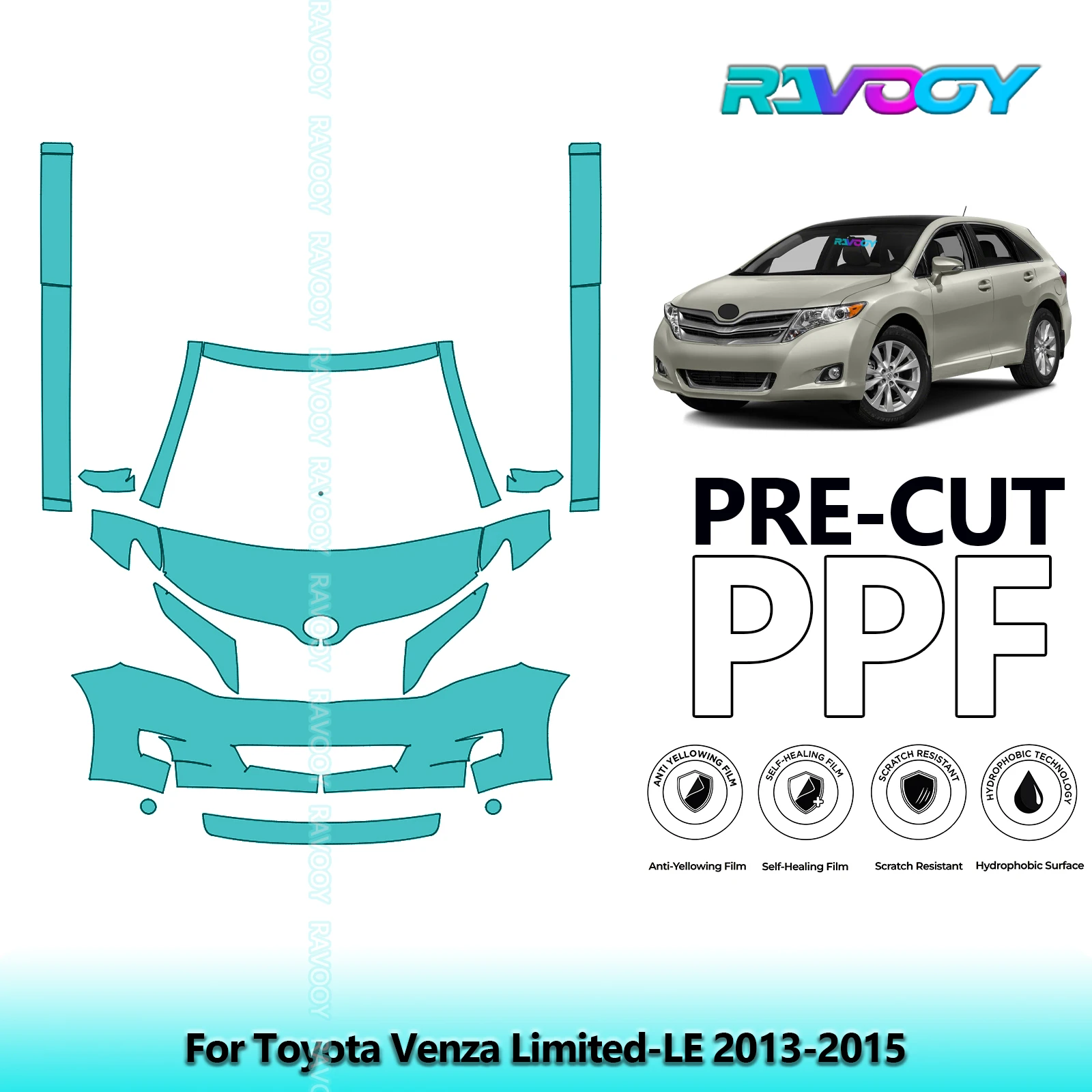 8.5Mil Precut Paint Protection Film PPF Clear Bra Front Kit+Rockers For Toyota Venza Limited-LE 2013-2015