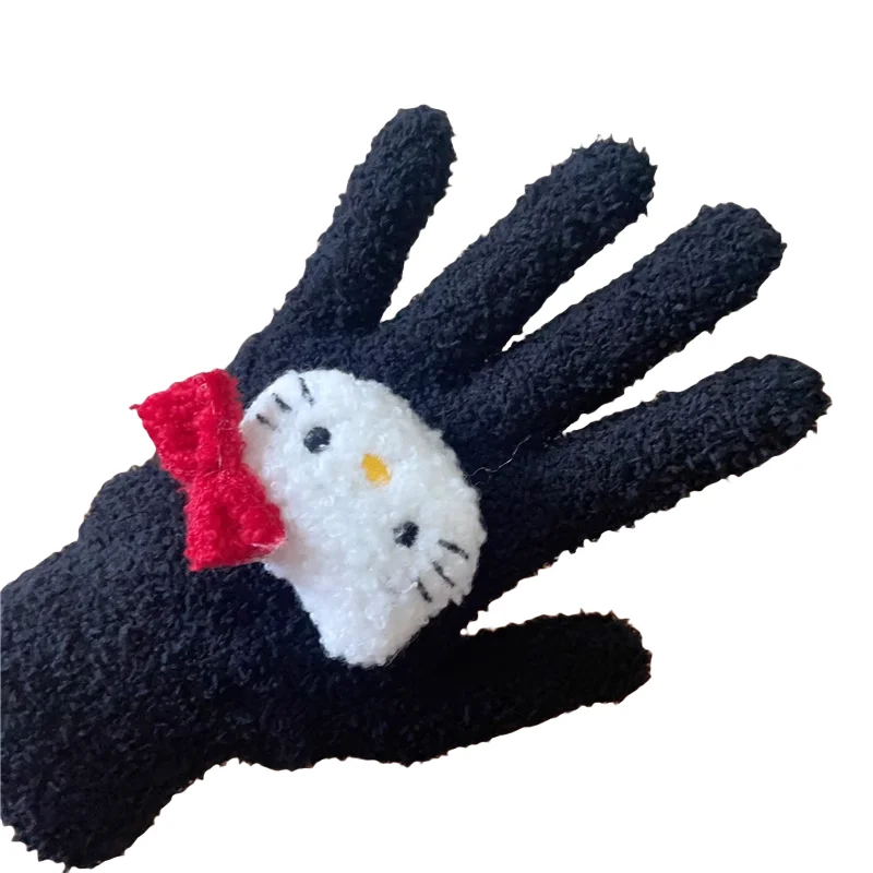 Miniso New Sanrio Cat Gloves Girls Cute Padded Thickened Cycling Can Touch Screen Cold Five Fingers Fall And Winter Warmth