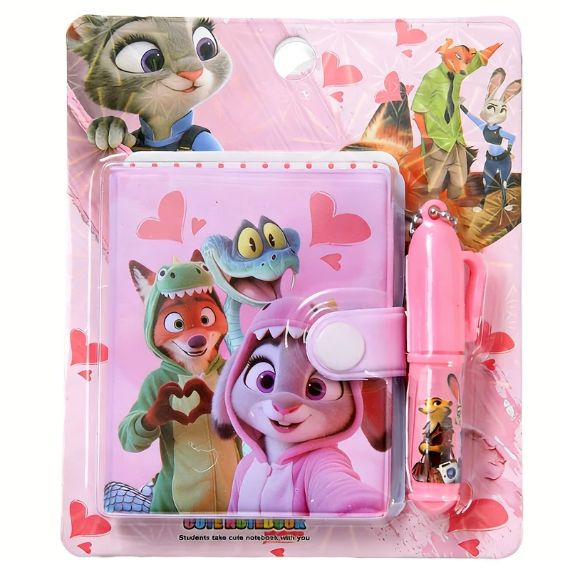 2pcs/set Disney Zootopia Theme Mini Notebook with Ballpoint Pen, Cartoon Pocket Notepad Stationery Set School  Birthday Gift