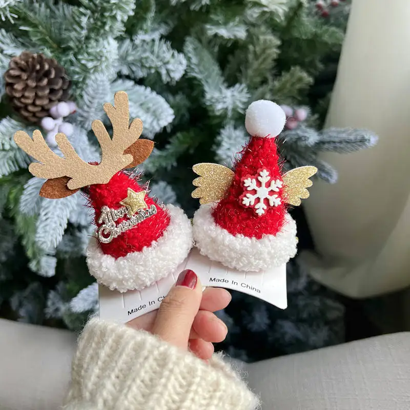 2025Cute Red Sequined Christmas Hat Small Children's Hairpin Decorations Girl Hair Clip Accessories Kids Headwear