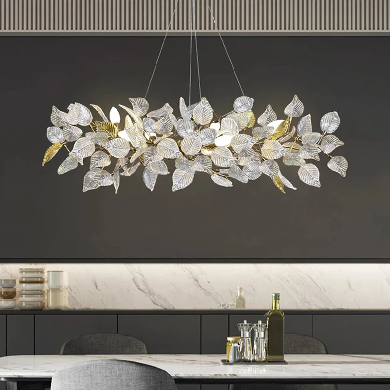 Luxury Ginkgo Led Chandelier Postmodern glass Pendant lamp for Hotel living Dining Room Lighting Lustre Decor Pendant Lights
