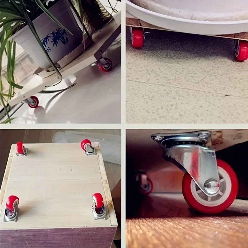 4-Pack PVC Universal and directional casters, quiet red rotating wheels, wheelbarrow, furniture project trolley