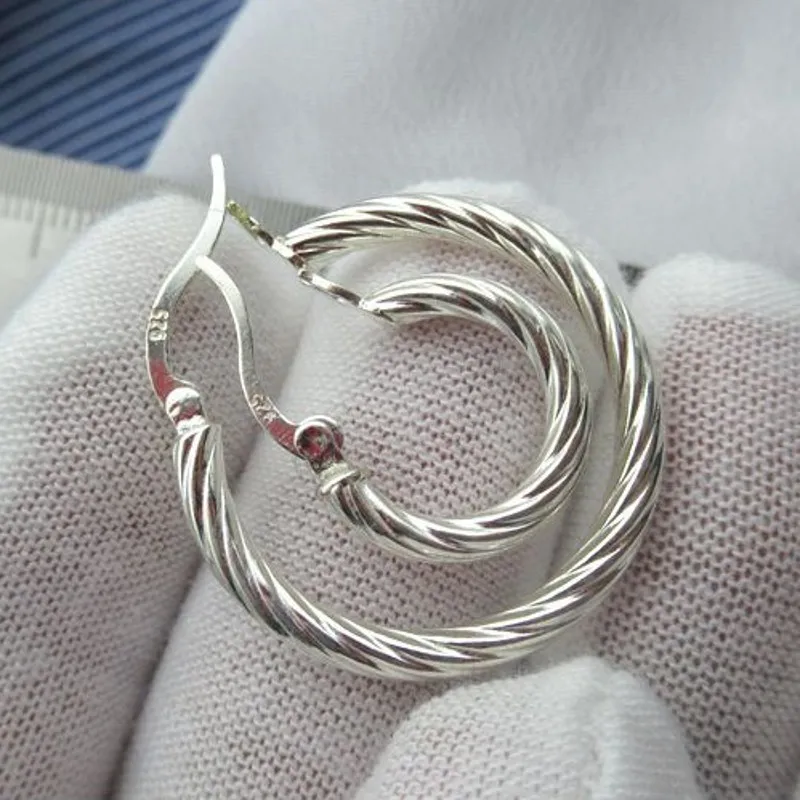 BOCAI S925 Silver Jewelry Threaded Earrings for Women Earrings for Women Simple Retro Personality Fashionable Circle Earrings