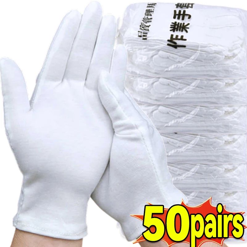 White Soft Cotton Work Gloves for Dry Hands Handling Film SPA Gloves Ceremonial High Stretch Gloves Household Cleaning Tools