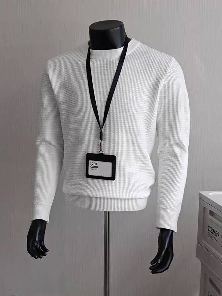 

Men's Texture Knit Sweater round Ne Overhead White Fall Winter Classic Sle Soft Comfortable Casual Long Sve irt