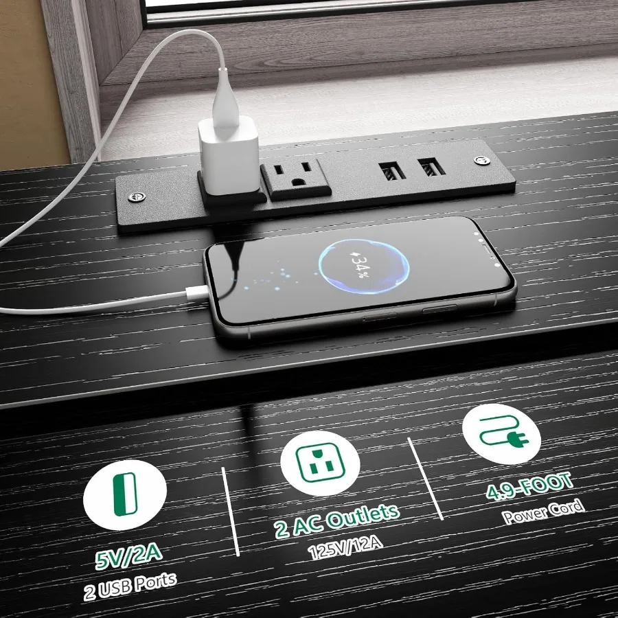 خزانة ملابس 63 واط لغرفة النوم مع أضواء LED ومنافذ طاقة سوداء كبيرة 12 درج تخزين طويل من القماش مع 2 She