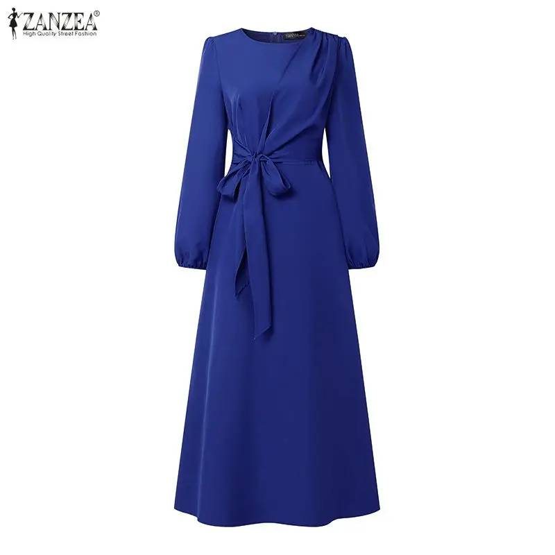 

Длинное платье ZANZEA 2026 года, весеннее, макси, женское, элегантное, с длинными рукавами, на шнуровке, для вечеринок, мусульманское платье-хиджаб, абайя, роба, кафтан
