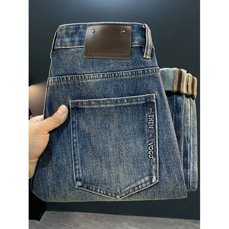 2025年秋新作 メンズ ハイストリートファッション 韓国風 ゆったりストレートジーンズ ウォッシュ加工 ハイエンド カジュアルパンツ