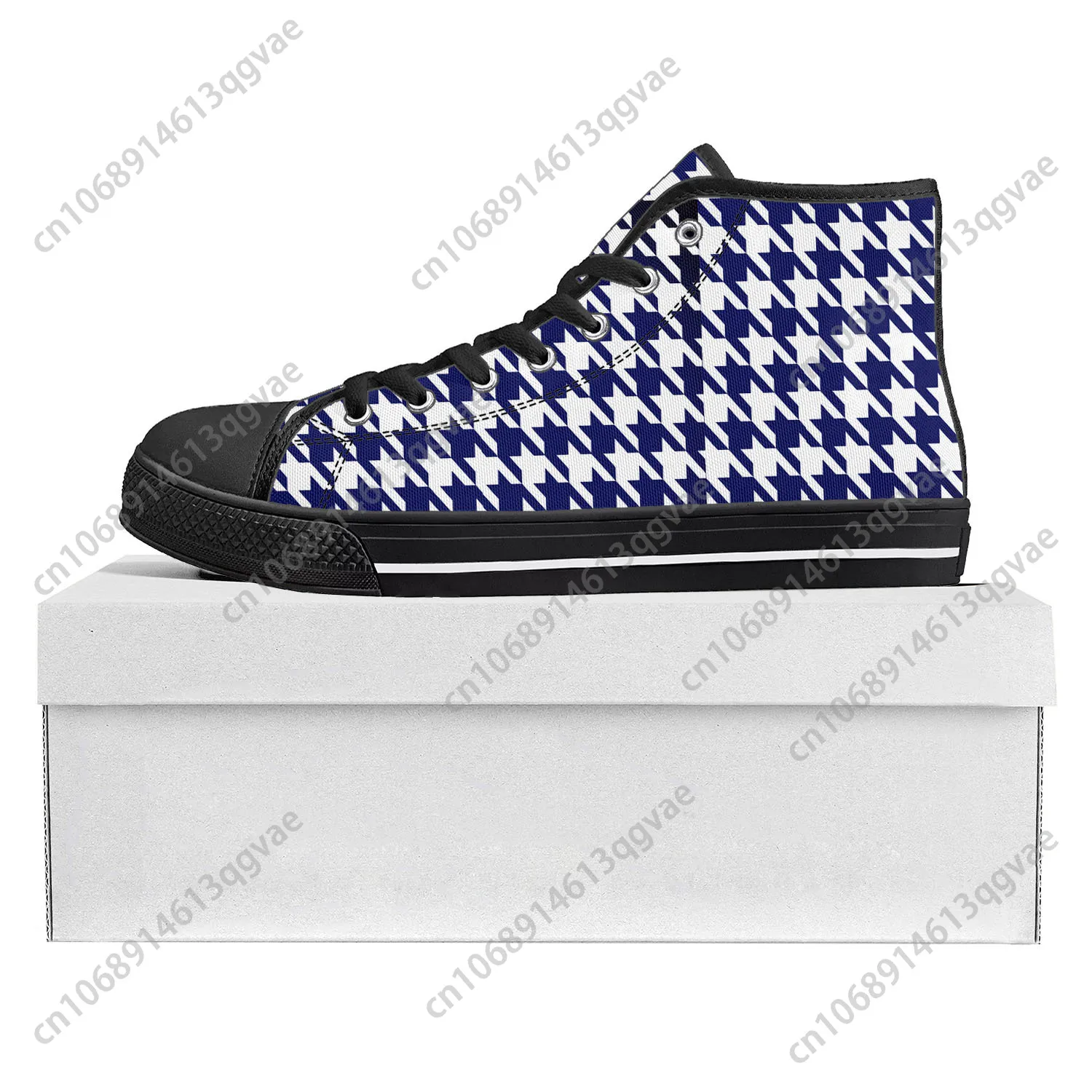 Houndstooth Pattern High Top High Quality Sneakers Mens Womens Teenager Canvas Sneaker Casual Couple Shoes Custom Shoe Black