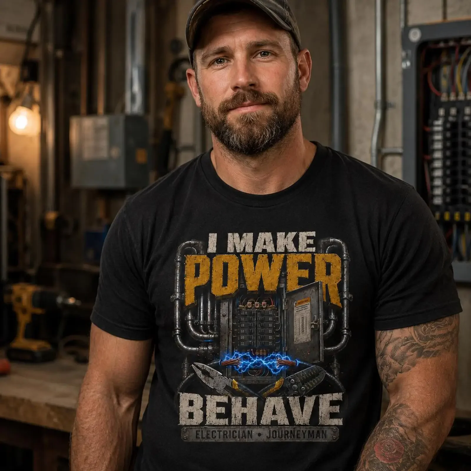 Electrician T Shirt I Make Power Behave Journeyman Blue Collar Worker Electrical Trade vintage Washed Soft Stylish fashion