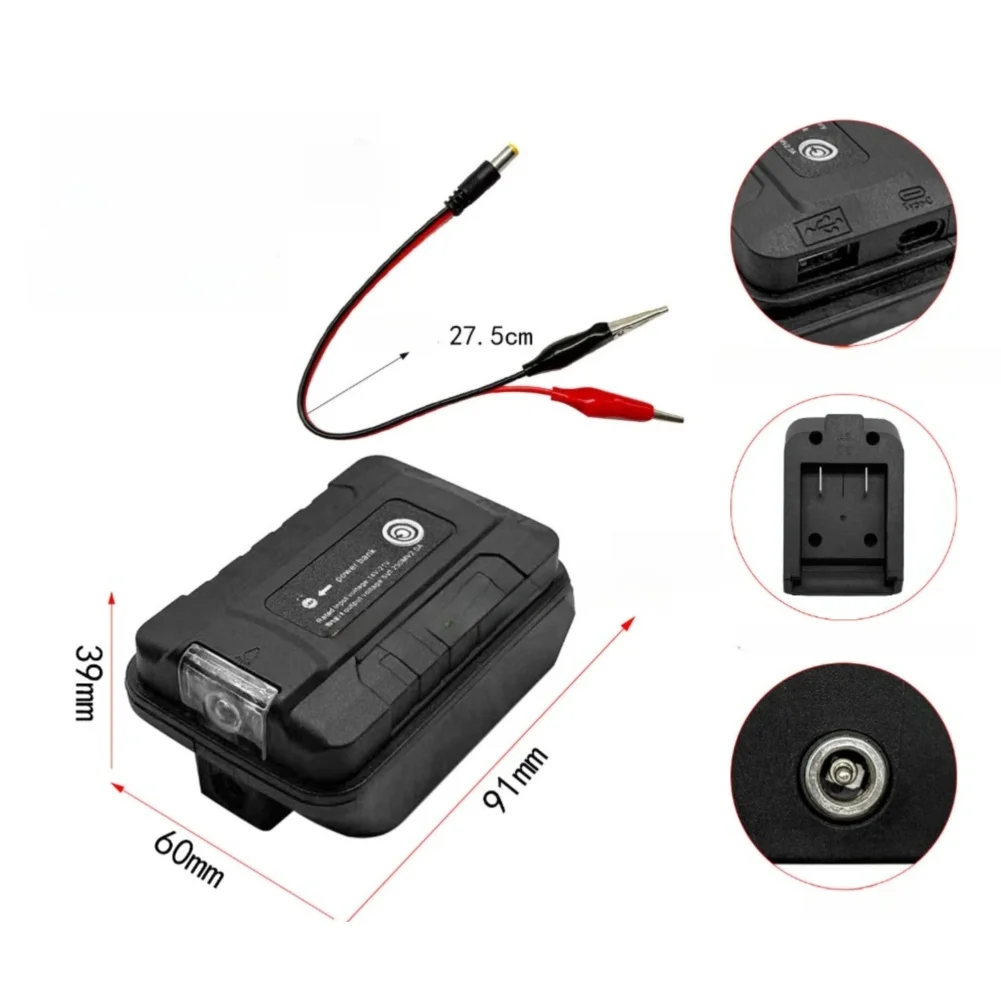 5V 2A USB Battery Adapter With LED Light For Dayi A3-21V Power Tool Converter Black Plastic Charging Port