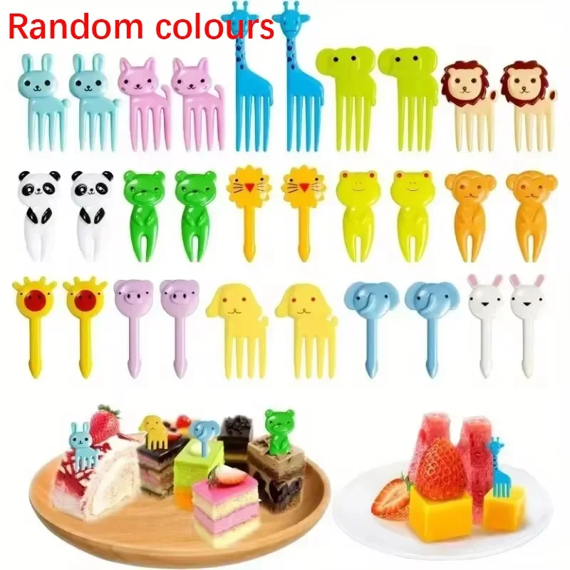 30 Pcs Random Animal Food Forks, Reusable Cute and Funny Cartoon Animal Fruit Food Toothpicks, Fruit Salad Forks, Bento Box Acce
