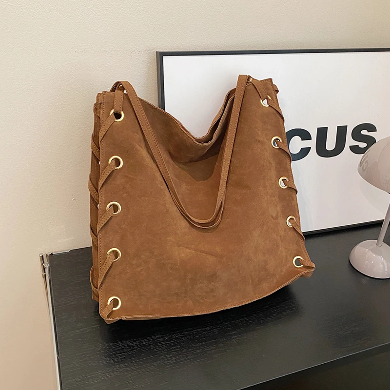 Ladies Handbags Brown Women Bags Designer Tote Luxury Brand Suede Leather Shoulder Bag Women Top Handle Bag Female Sac A Main