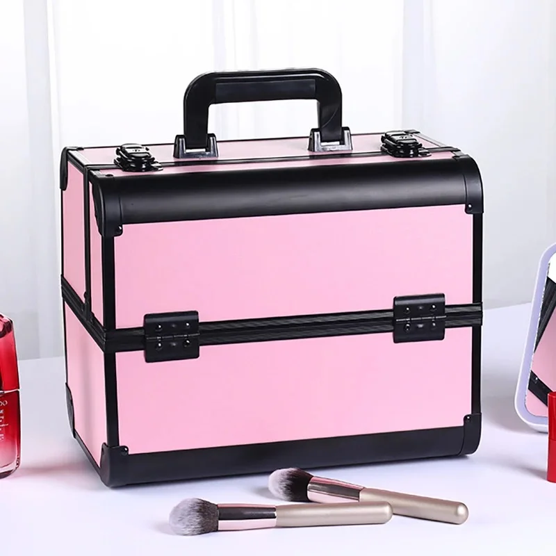 Makeup Train Case Pro Adjustable 4 Sliding Trays Cosmetic Case Storage Organizer Box Lockable Compartments