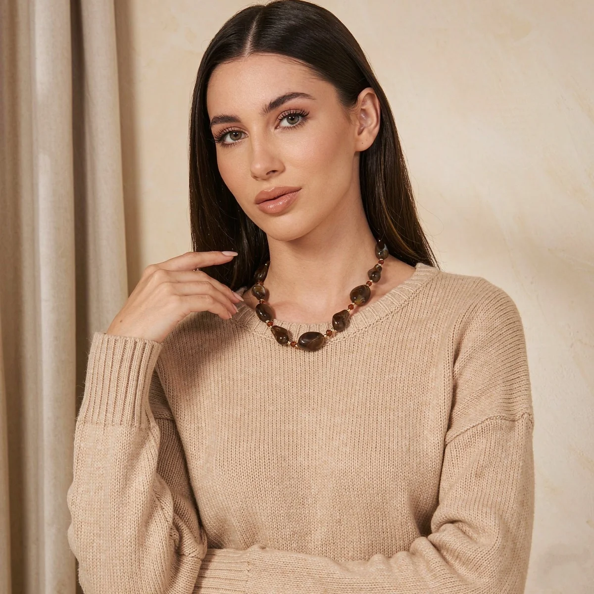Vintage Unregelmäßige Braune Acryl-Perlenkette für Damen und Herren, Lässiger Minimalistischer Kristall-Abstandsperlen-Choker, Ins Ästhetischer Schmuck – Detail 6