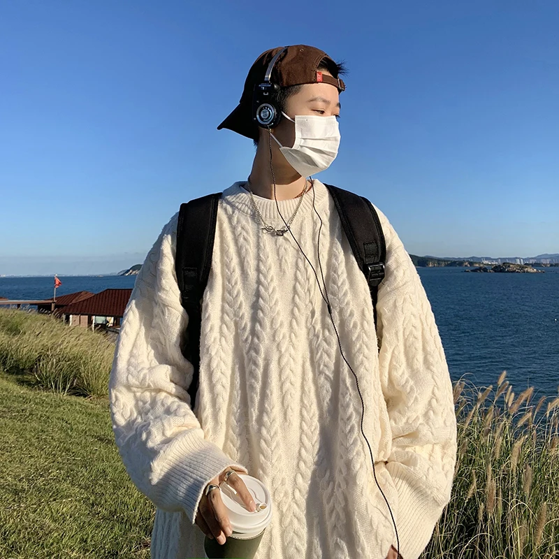 

Fall Large Size 300 Pou Retro Knit Sweater Men Casual Faion plus Size Loose Inner Thiened Knitted Line irt