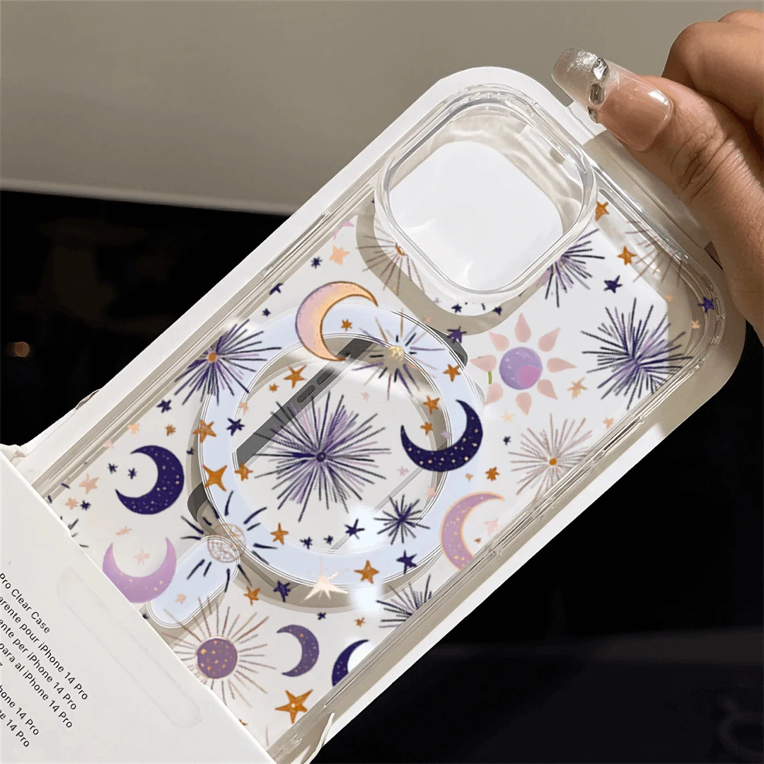 Romantic Sun Moon Stars Phone Case For iPhone 17 Pro Max 16 15 14 11 12 13 Pro Plus For Magsafe Shockproof Clear Silicone Funda view 5