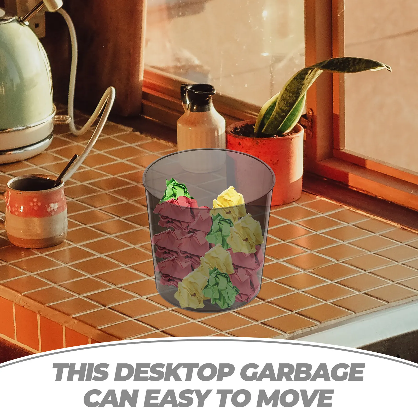 Mini Desktop Trash Can Sturdy Plastic Covered Tabletop Garbage Bin for Home Office Kitchen Storage Bucket Decorative Waste