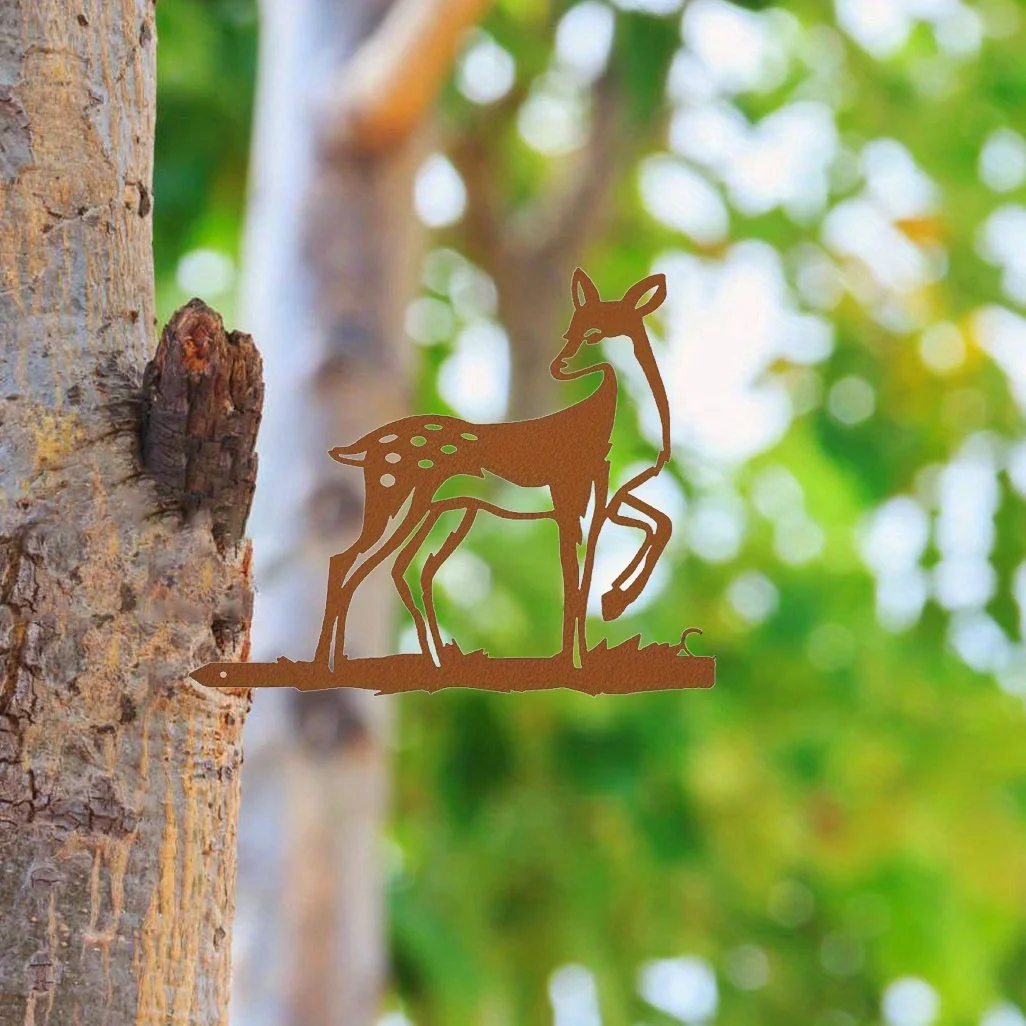 CIFbuy™ Rusty Metal Wall Decor Sika Deer on Branch Outdoor Garden Patio Home Art
