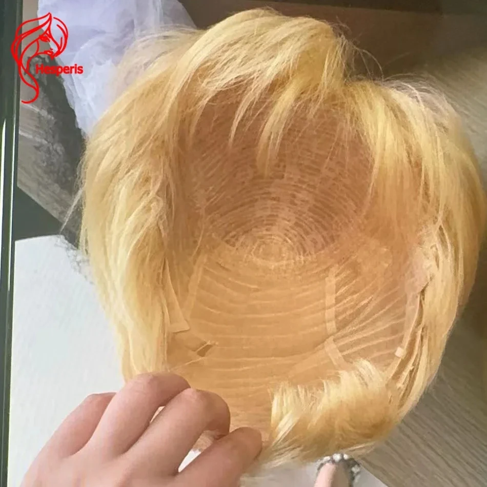 Hesperis 613 Blonde Hair Short Wigs Full Machine Made Human Hair Wig With Bang Short Pixie Cut Wig Layered Cut Wig For Women