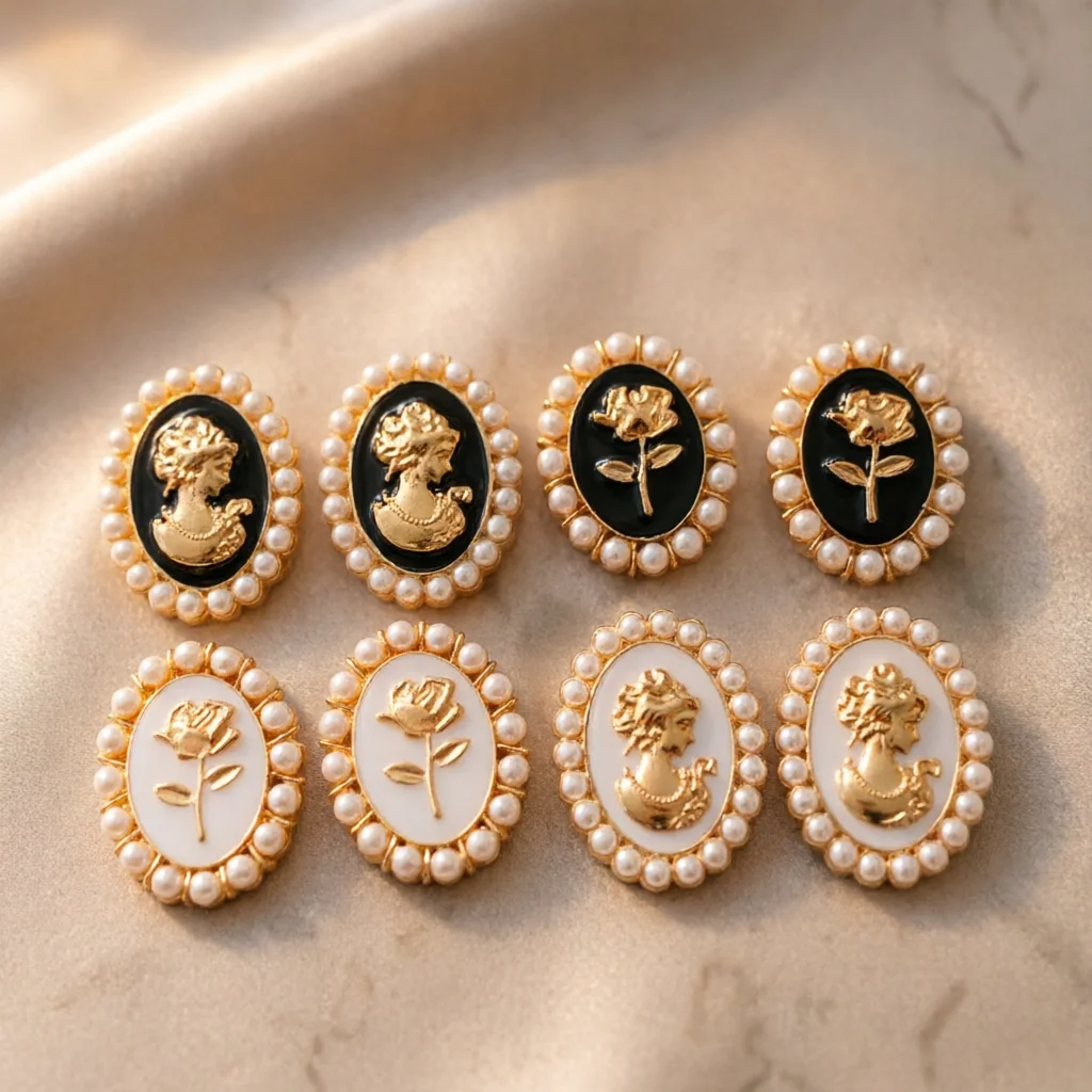 4 pièces de couvre-boutons élégants en métal classique avec perles pour la décoration de vêtements DIY, boutons décoratifs en alliage pour chemises et manches