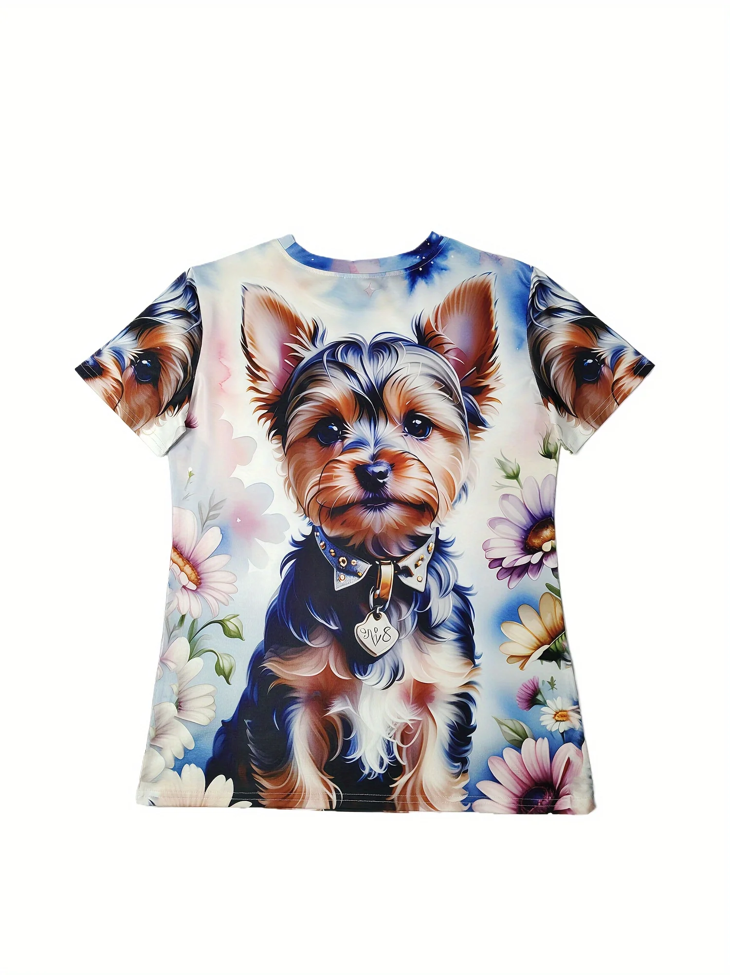 Pastel Floral Puppy Women's Tee - Cute Yorkie & 