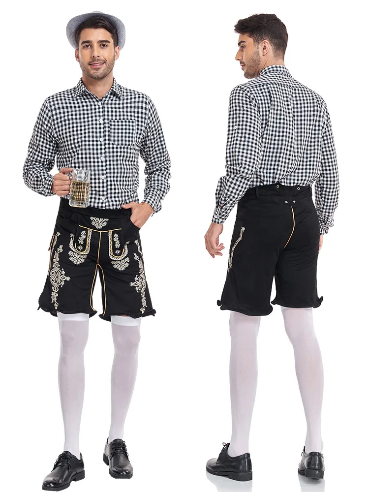 Mannelijke Oktoberfest Lederhosen Kostuum Baarse Mannen Lederhosen Duits Bier Feest Kleding Bretels Korte Broek Halloween Cosplay Outfit