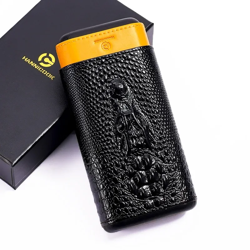 High Quality Dragon Pattern Travel Cigar Case Leather Portable Black Humidor Cigar Holder Carrying 3 Tubes Cigar Accessories