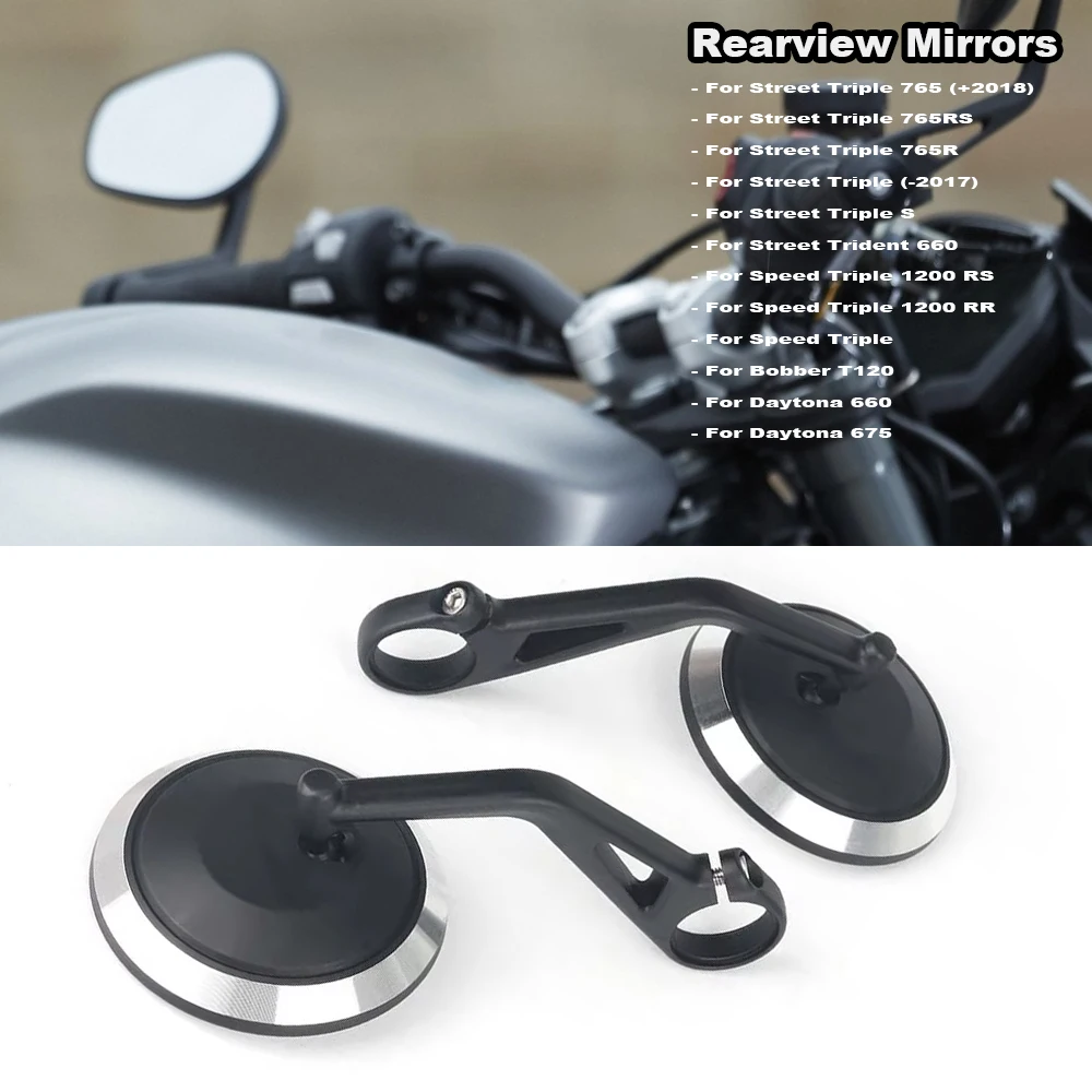 

New Motorcycle Handlebar Rearview Side Mirrors Bar End Mirror Kit For Street Triple S 765 765RS 765R Bobber T120 Daytona 660 675