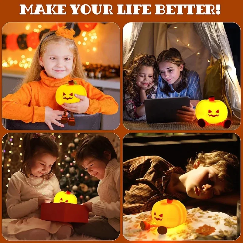 Halloween Hanging Decorations Cute LED Pumpkin Lamps With Rope 3 Level Dimmable USB Hanging Silicone Touch Lamp for Woman & Kid