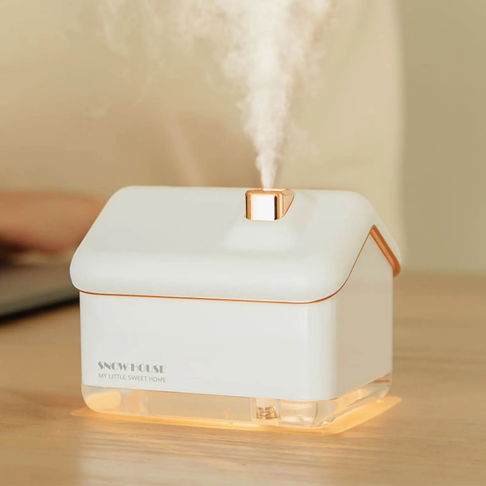 Snow House Mini Humidifier USB Nano Atomization Humidifier with Night Light for Living Room Bedroom Plug In White