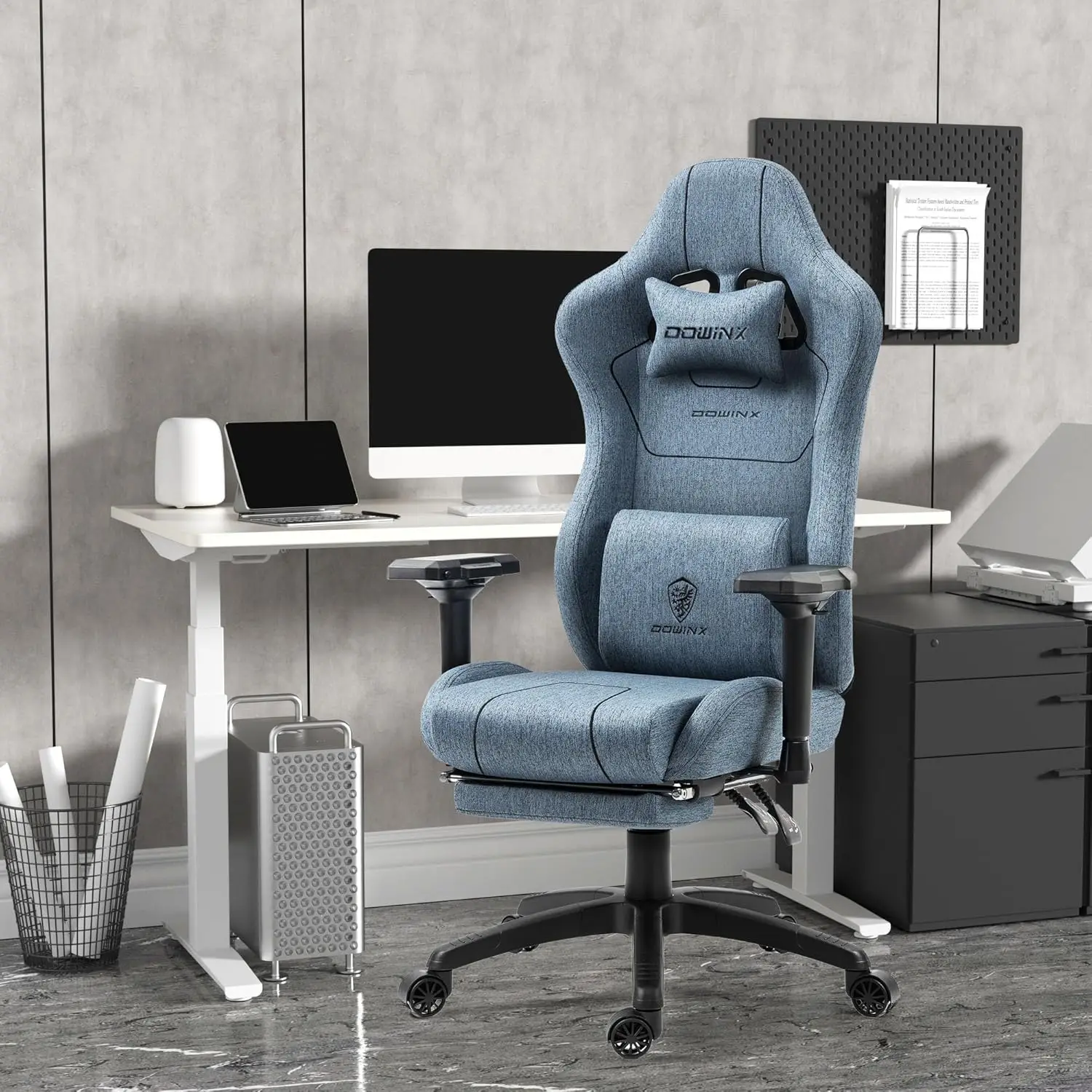 Dowinx Gaming Chair Tech Fabric with Pocket Spring Cushion, Ergonomic Computer Chair with Massage Lumbar Support and Footrest,