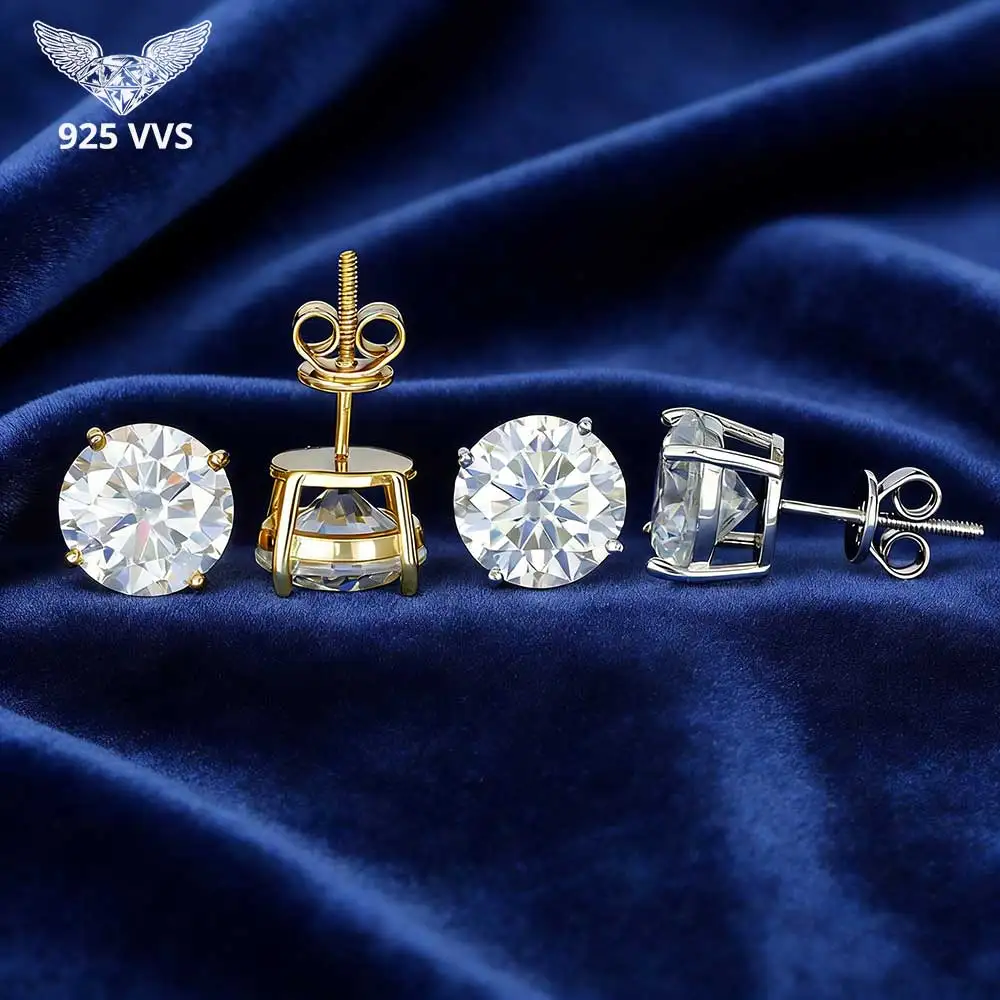Wholesale Classic Certified Moissanite Stud Earrings 925 Silver Jewelry Present for Wedding Engagement Gifts for Men Women