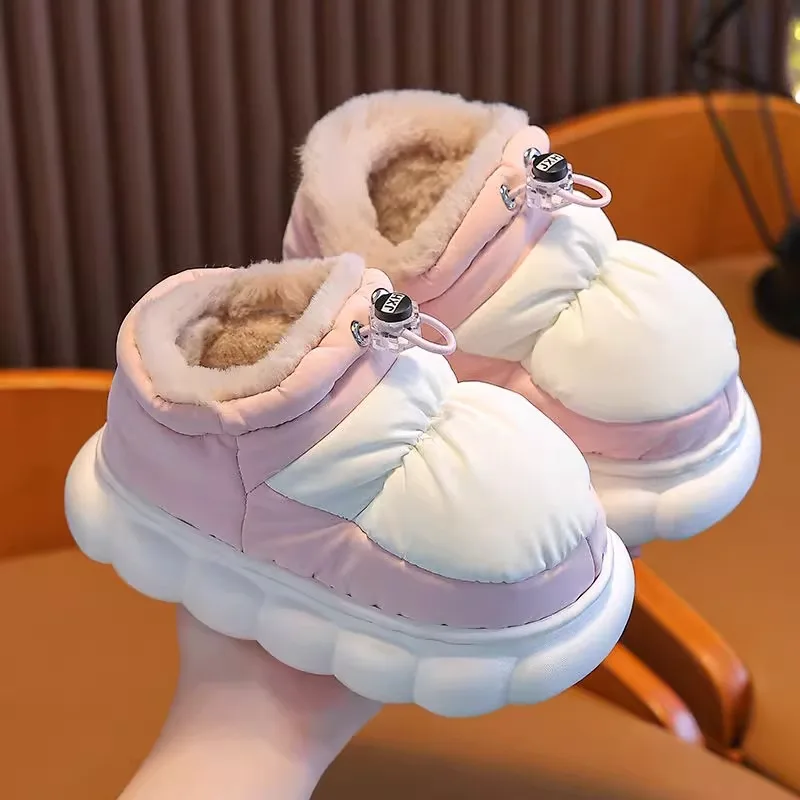 

Непромокаемая домашняя детская хлопковая обувь на толстой подошве для девочек, зимние детские хлопковые тапочки с теплым плюшевым пухом для мальчиков