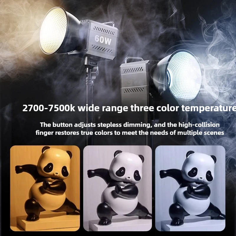 60W Tri-Color Video Light 2700-7500K COB Photography Fill Light Mini Bowens Mount for Live Streaming Home Studio Photography