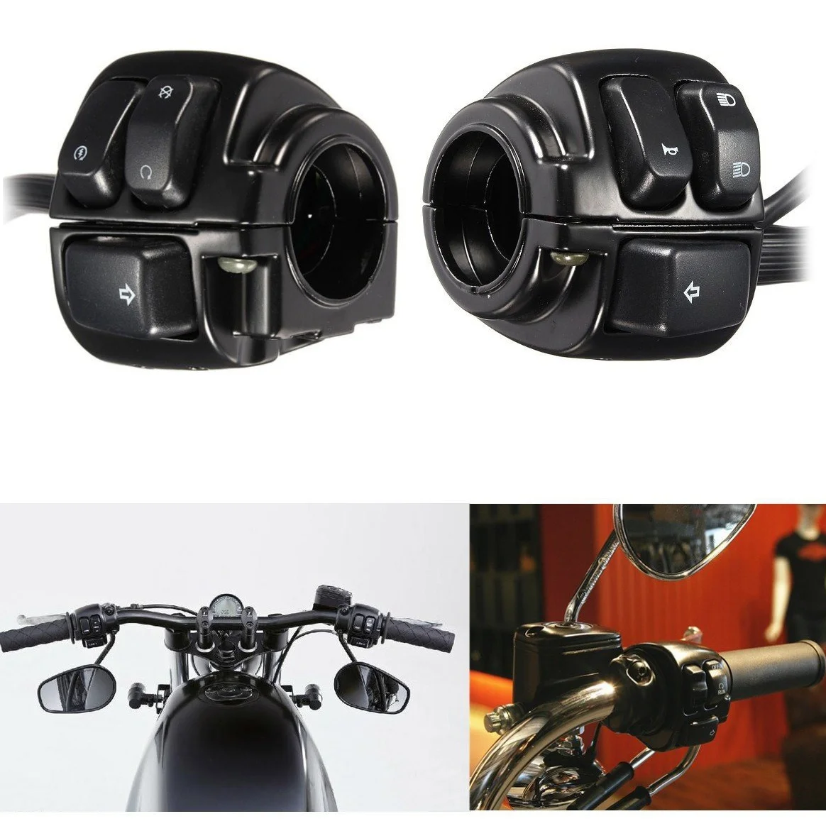 Compatible 1 Pair Motorcycle Handlebar Control Lights Switch (25mm) with Wiring Harness for Harley