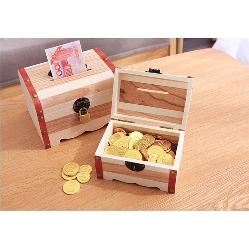 

Mini Vintage Wooden Piggy Bank with Drawer Storage for Cash Coins Id Credit Card Home Office Decorative Money Box Organizer No