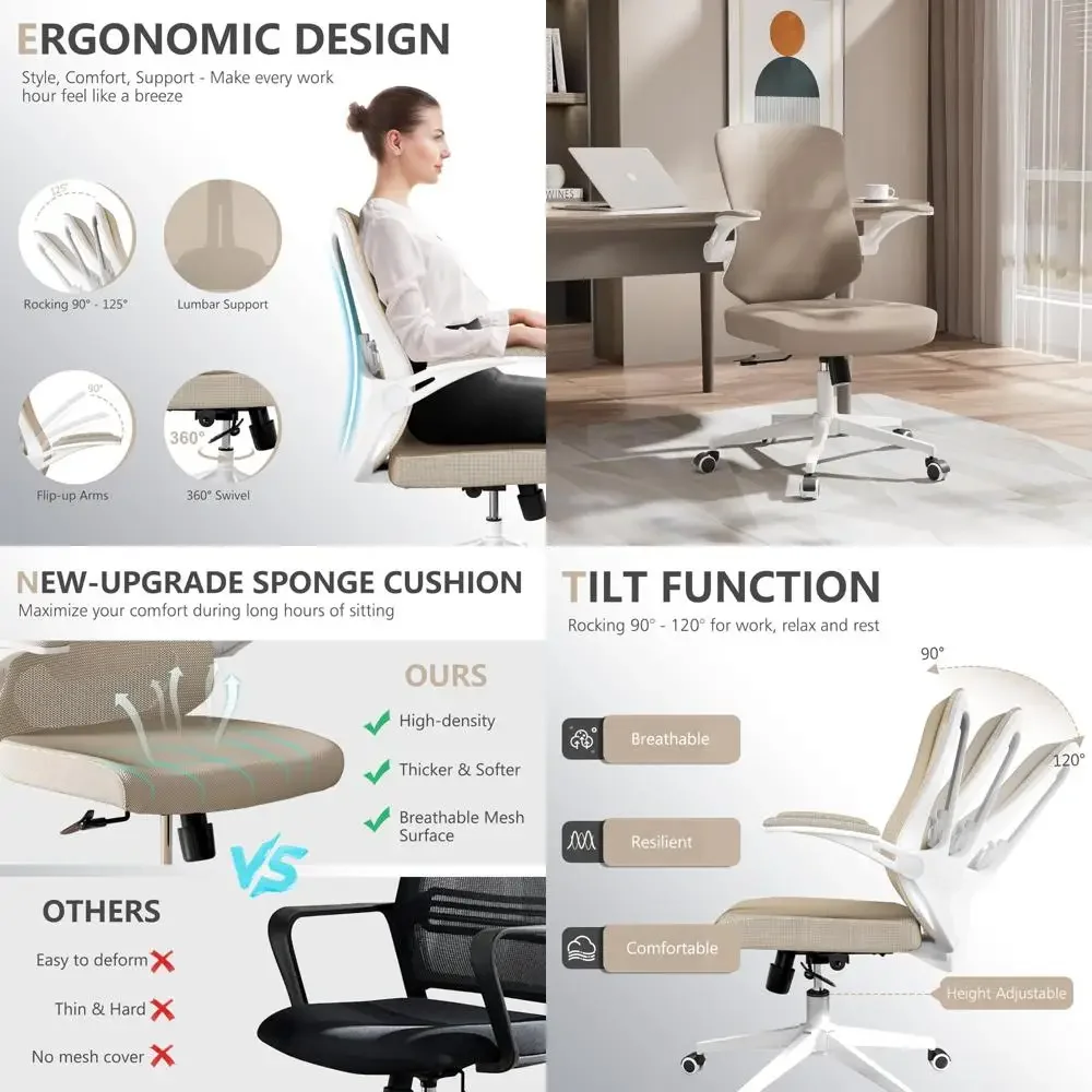 [Free ShippingBuy Now!]ergonomic high-back comfortable office desk chair with flip-up armrests, lumbar support, swivel tilt func